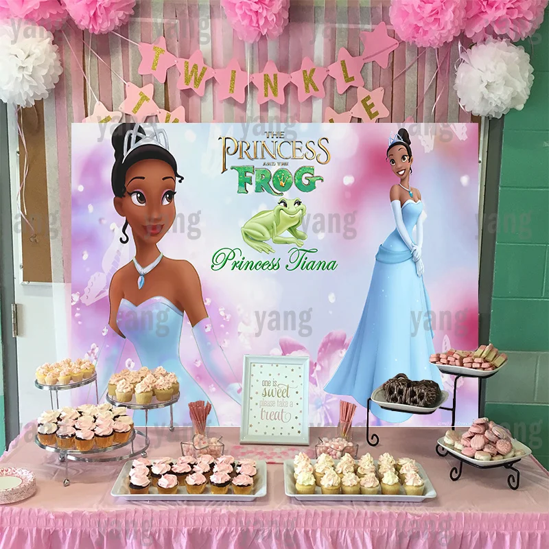 Custom Disney Princess and The Frog Backdrop Tiana Party Colorful Flowers Background Baby Shower Girl Birthday Banner Decoration