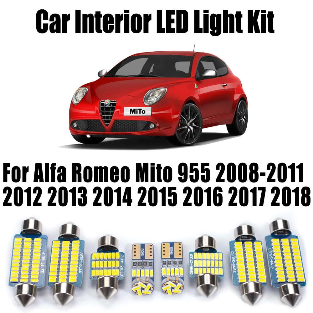 10Pcs Canbus LED Interior Map Dome Trunk Light Car Ceiling Bulb Kit For Alfa Romeo Mito 955 2008-2013 2014 2015 2016 2017 2018