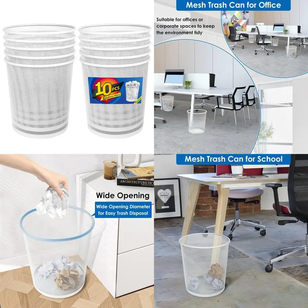 

Mesh Trash Cans 10-Pack, 6 Gallon Capacity, Open Metal Wire Wastebaskets for Office, Deskside Garbage Cans, Ideal for Desks and