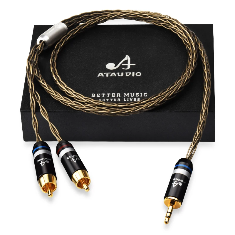 Ataudio Hifi 3.5Mm Naar 2rca Kabel Hi-End Verzilverde Pc Mobiele Mhone Versterker Interconnect 3.5 Jack Naar Rca Kabel