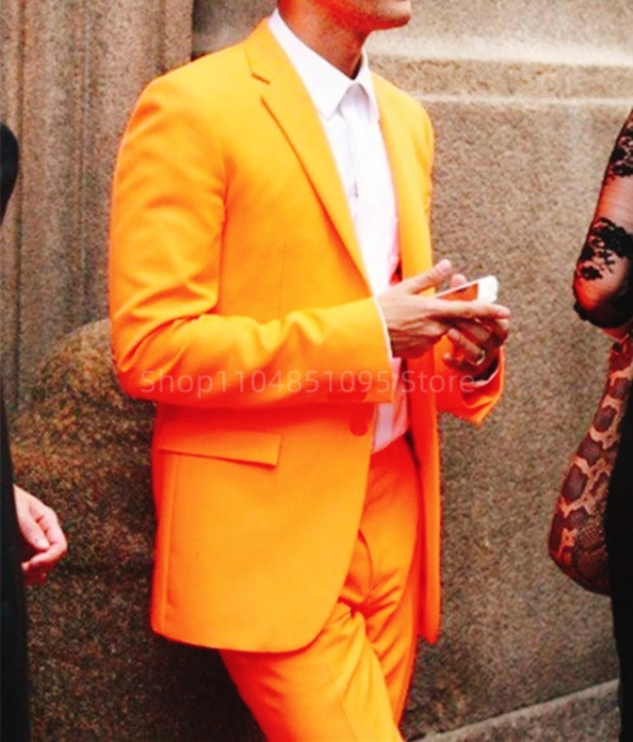 

New Orange Fashion Wedding Men Suit Groom Groomsman Party Prom Male Formal Occasion Tuxedos Business 2 Piece Set Blazer Pants