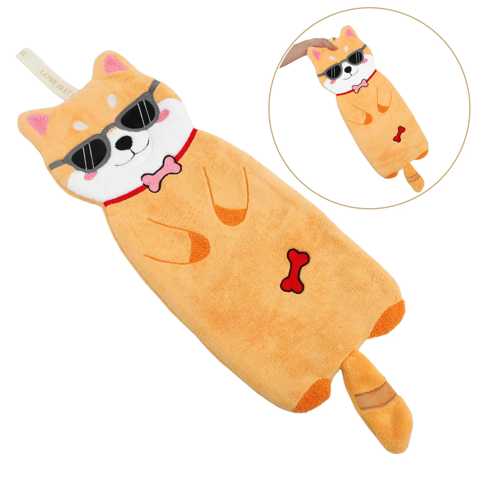 

1 Unit Cute Animal Hand Towel Drying Fleece Material with Hanging Loop for Kitchen Bathroom Room Hand Drying