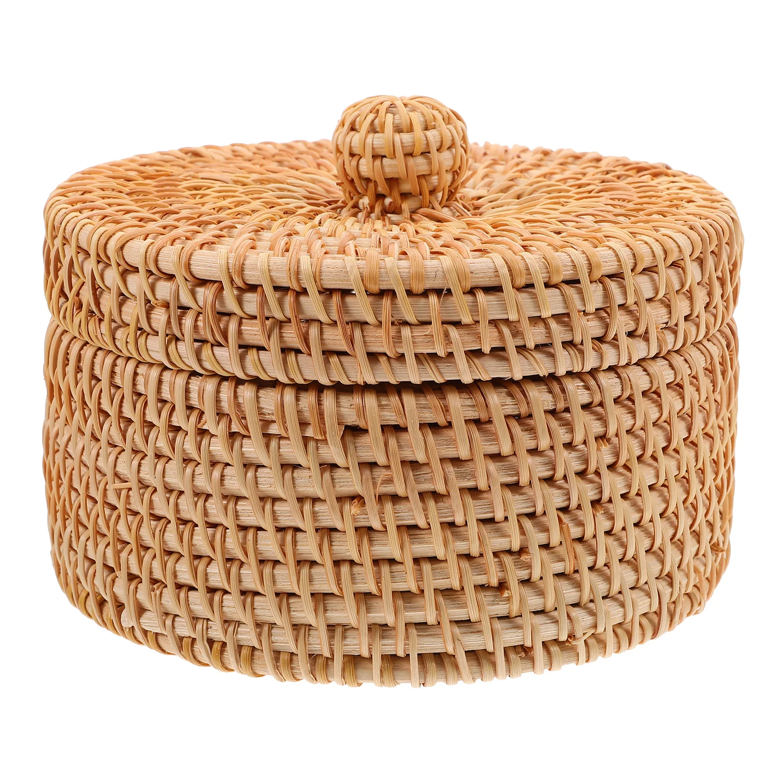 

Rattan Storage Box Round Woven Organizer Lidded Container For Bathroom Bedroom Desktop Sundry Basket Household Makeup Tea