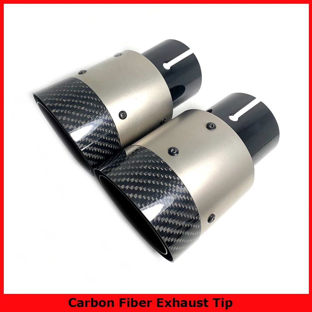 Newest 1Pcs Outlet 89mm 101mm Black Exhaust Pipe Half Silver Aluminum Alloy With Half Glossy Carbon Fiber Muffler Tip For Cars