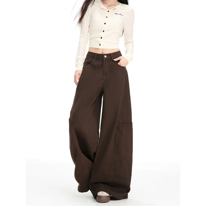 Tooling Wide-leg Trousers Loose Jeans Spring Autumn Women's Denim Pant High Waist Slim Women Jeans Drooping Pants Female Trend
