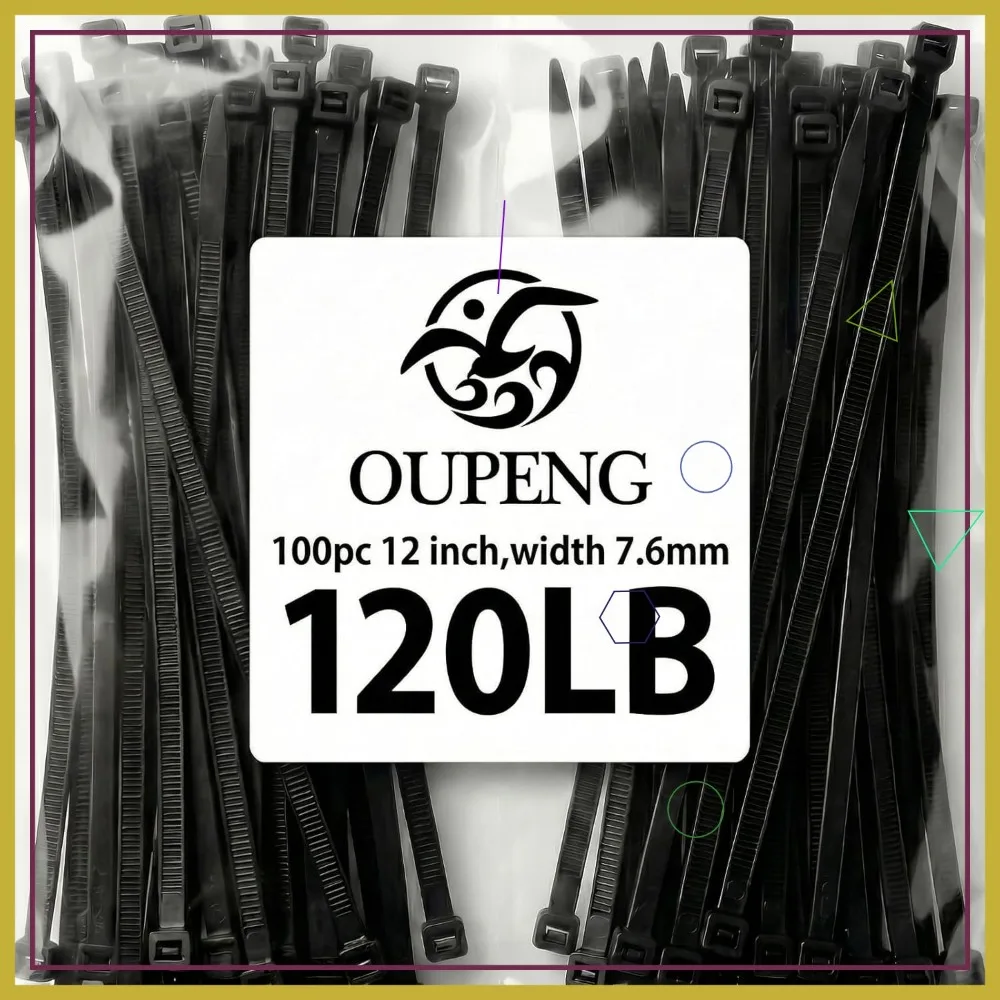

Heavy Duty Zip Ties 12 inch, 120 lbs Tensile Strength, Black Cable Ties, 100 Pack for Indoor/Outdoor Use