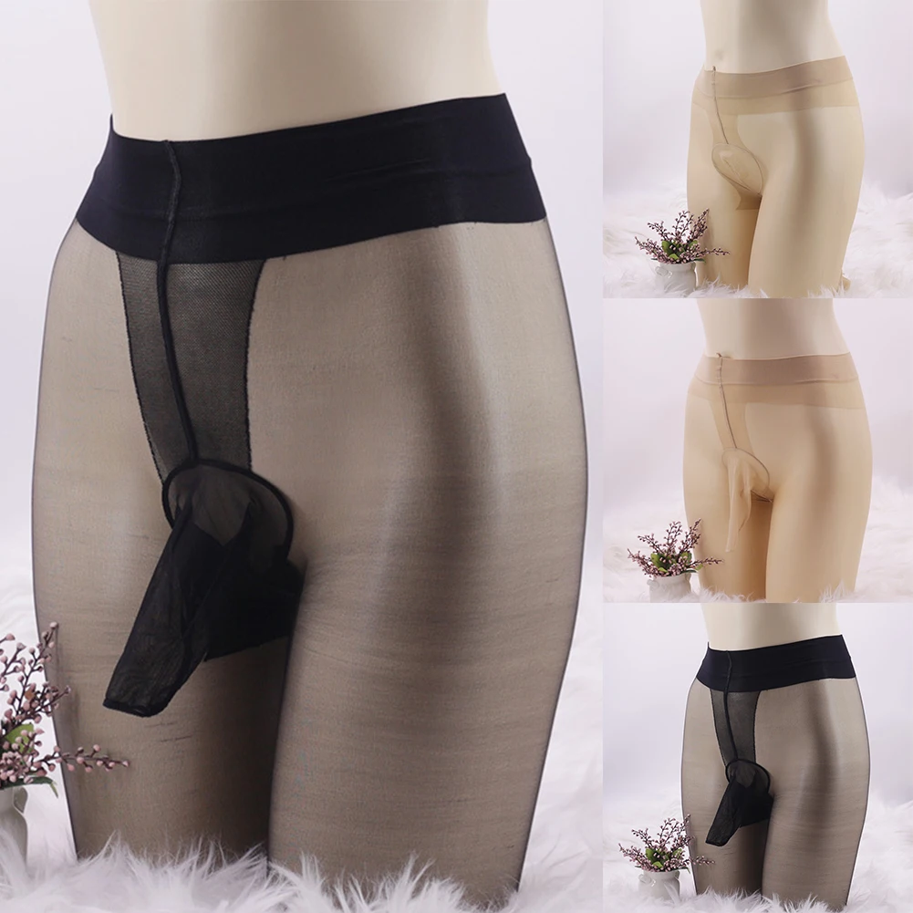 Men Open Crotch Pantyhose Lingerie Seamless Tights Gay Sissy Pouch Bodyhose Stockings Sexy Underwear JJ Sleeve Erotic Hosiery