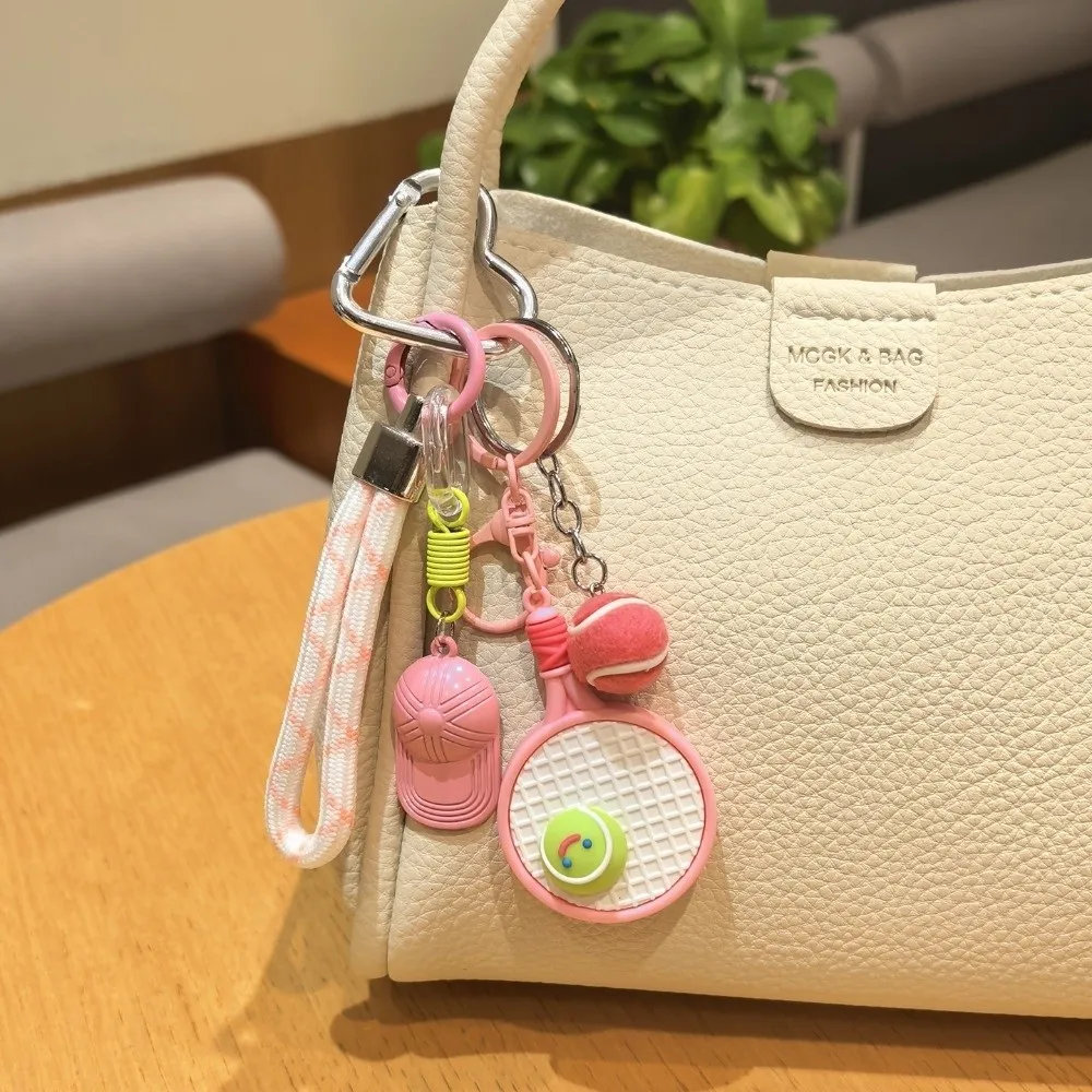 Fashion Tennis Ball Tennis Racket Keychain PVC Baseball Cap Backpack Pendant Car Hanging Keyring Daily Use