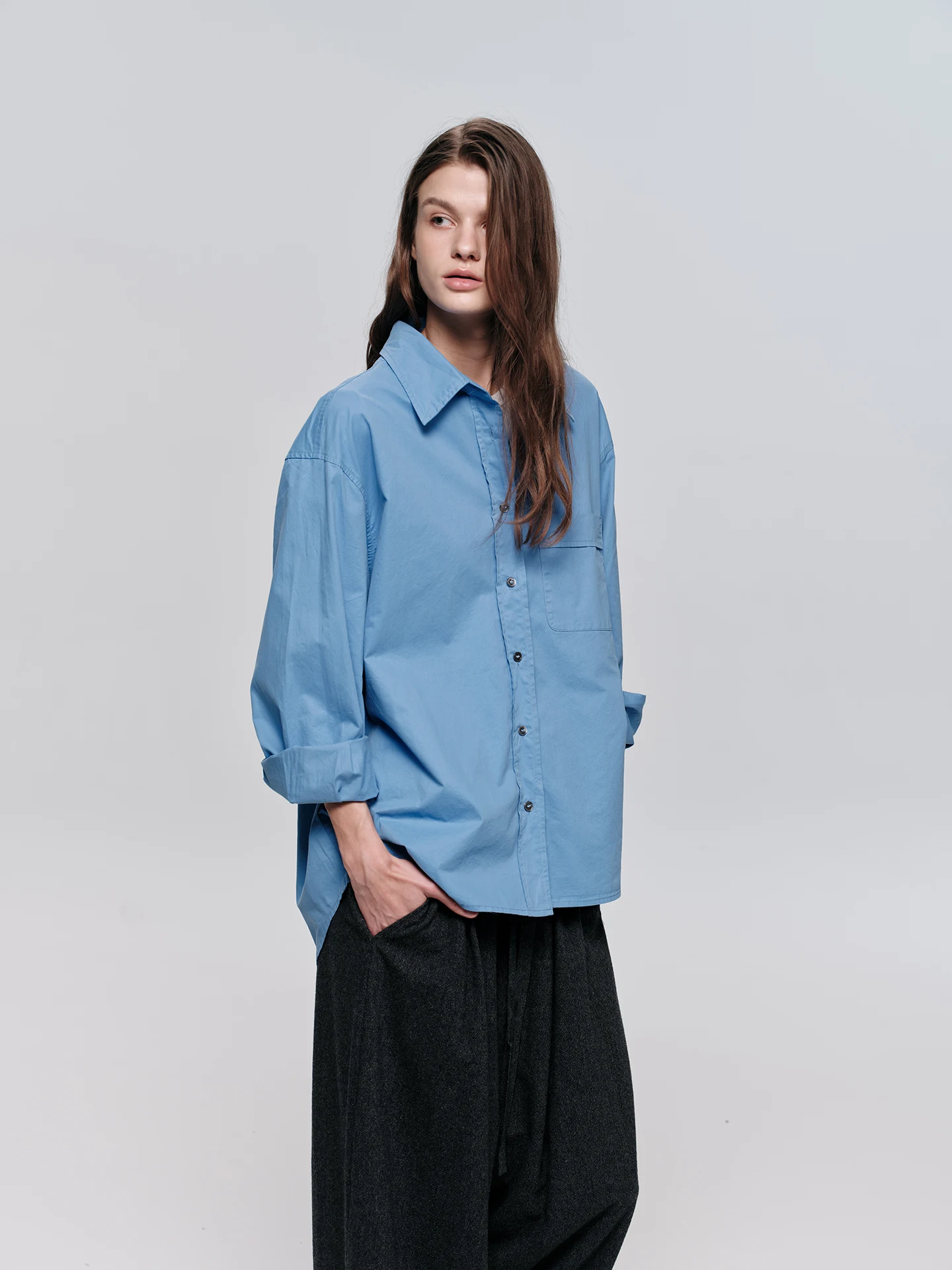 

Goffrid mat Loose Fit Pure Cotton Long Sve irt Commute Top Breathable Comfortable Women's Faion Autumn Collection