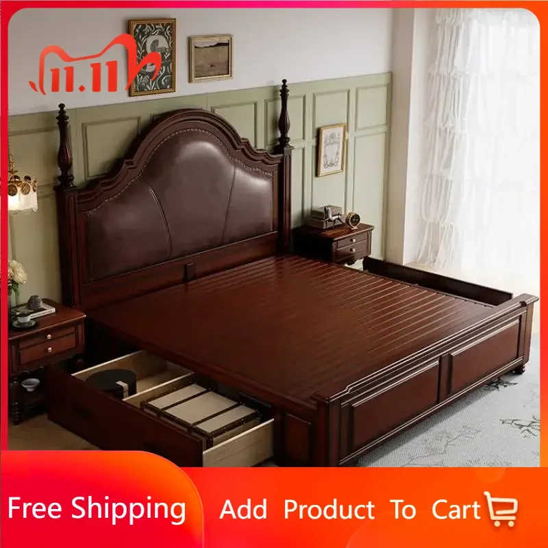 

Elegant Double Bed Frame Wood Tall Headboard Modern Queen Full Bed Frame Twin Bedroom Luxury Cama Moderno Lujo Home Furniture