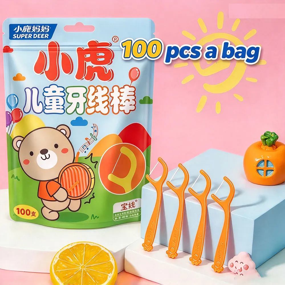 100/200Pcs Children Dental Floss Picks Safe Kids Floss Stick Oral Tooth Cleaner Oral Tool Portable Teeth Flosser