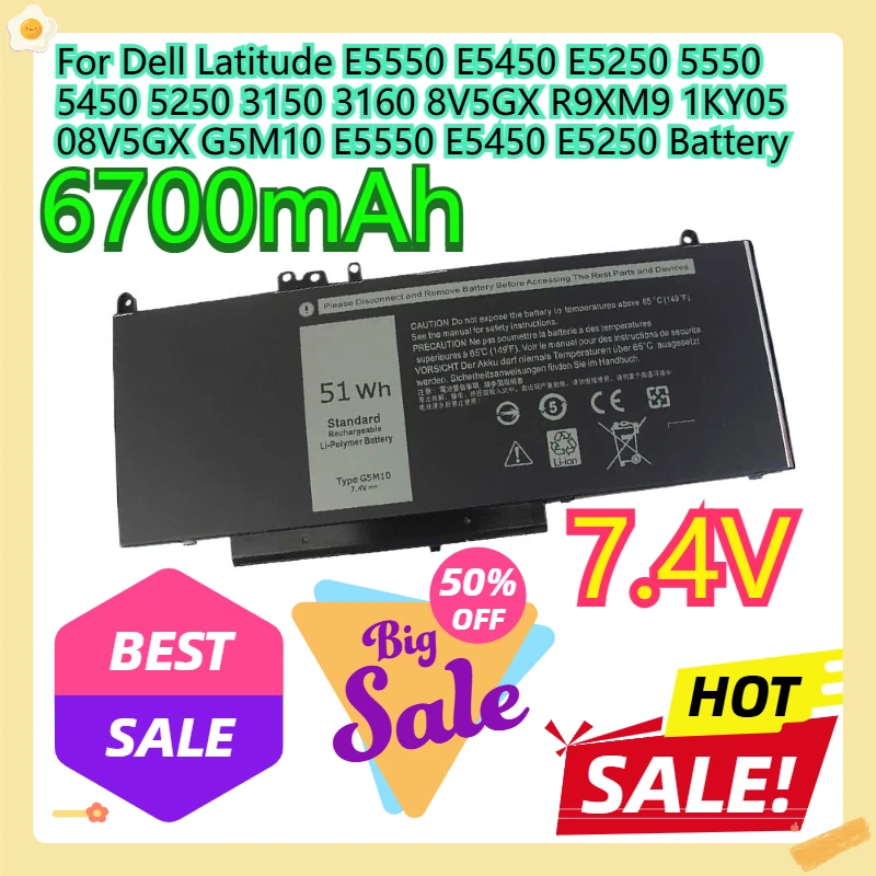 

For Dell Latitude E5550 E5450 E5250 5550 5450 5250 3150 3160 8V5GX R9XM9 1KY05 08V5GX G5M10 E5550 E5450 E5250 Battery