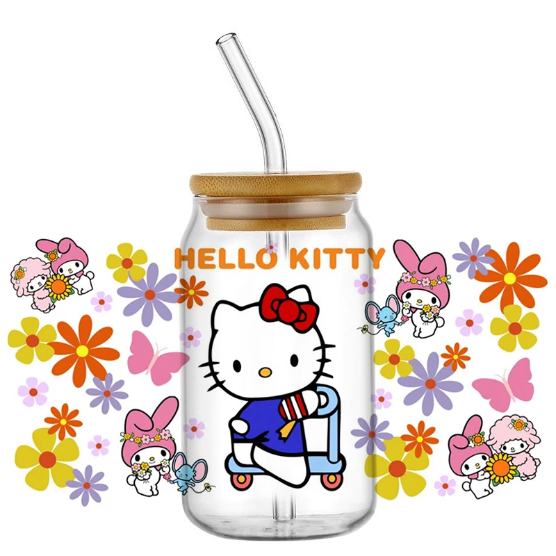 Miniso Kawaii Kitty New Maxed Design Cartoon UV DTF Cup Wrap For 16oz Libbey Coffee Glass Can Cup uvdtf Wrap Car Sticker DIY