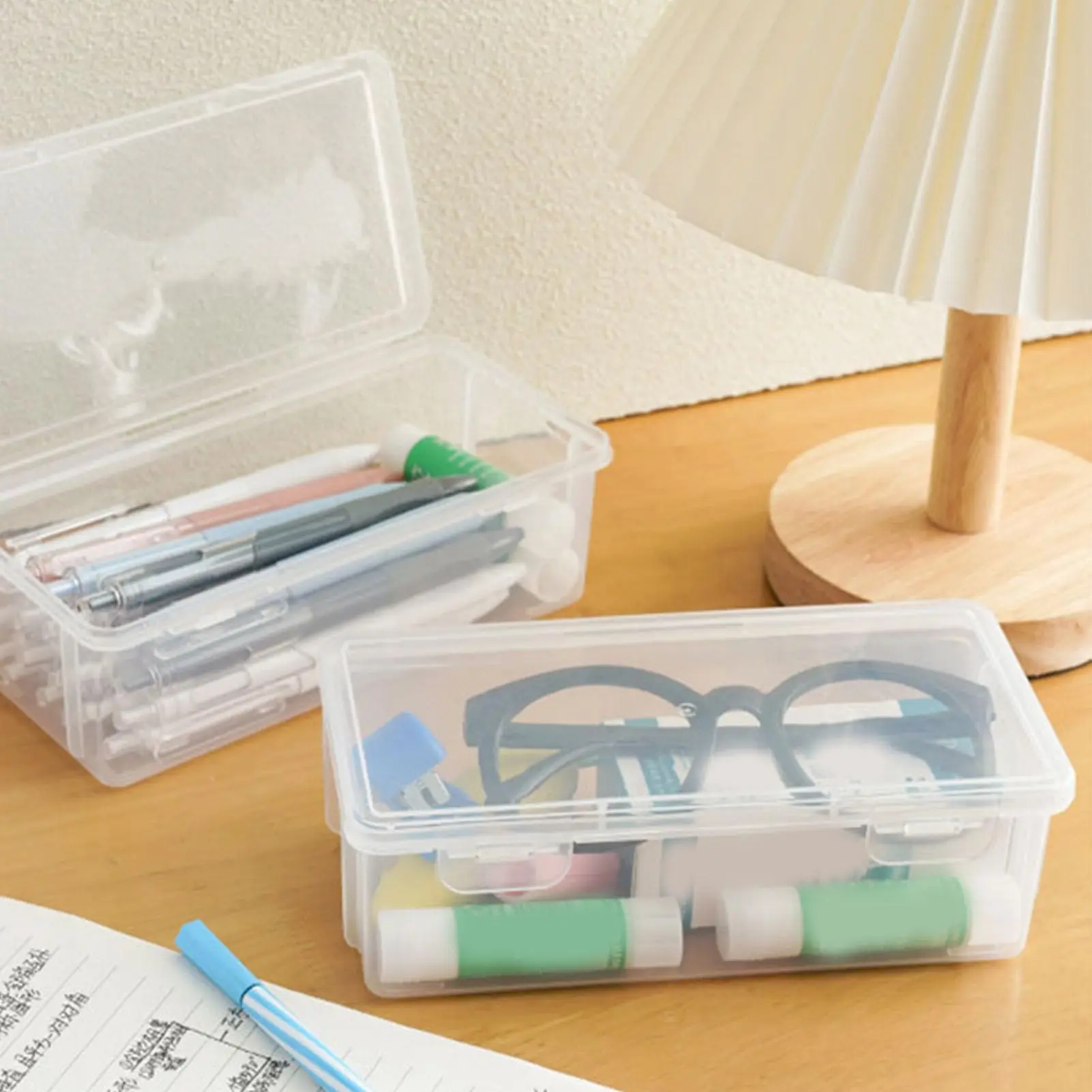 Pencil Storage Box,Pen Organizer Storage,Office Supplies Organizer Box,Large Capacity Transparent Marker Crayon Box for School