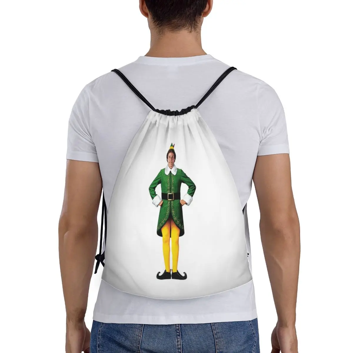 

Buddy The Elf, Christmas Movie, Arms Akimbo Will Ferrell Backpacks Portable Drawstring Bag Shoes Bag Book Bags For Travel School