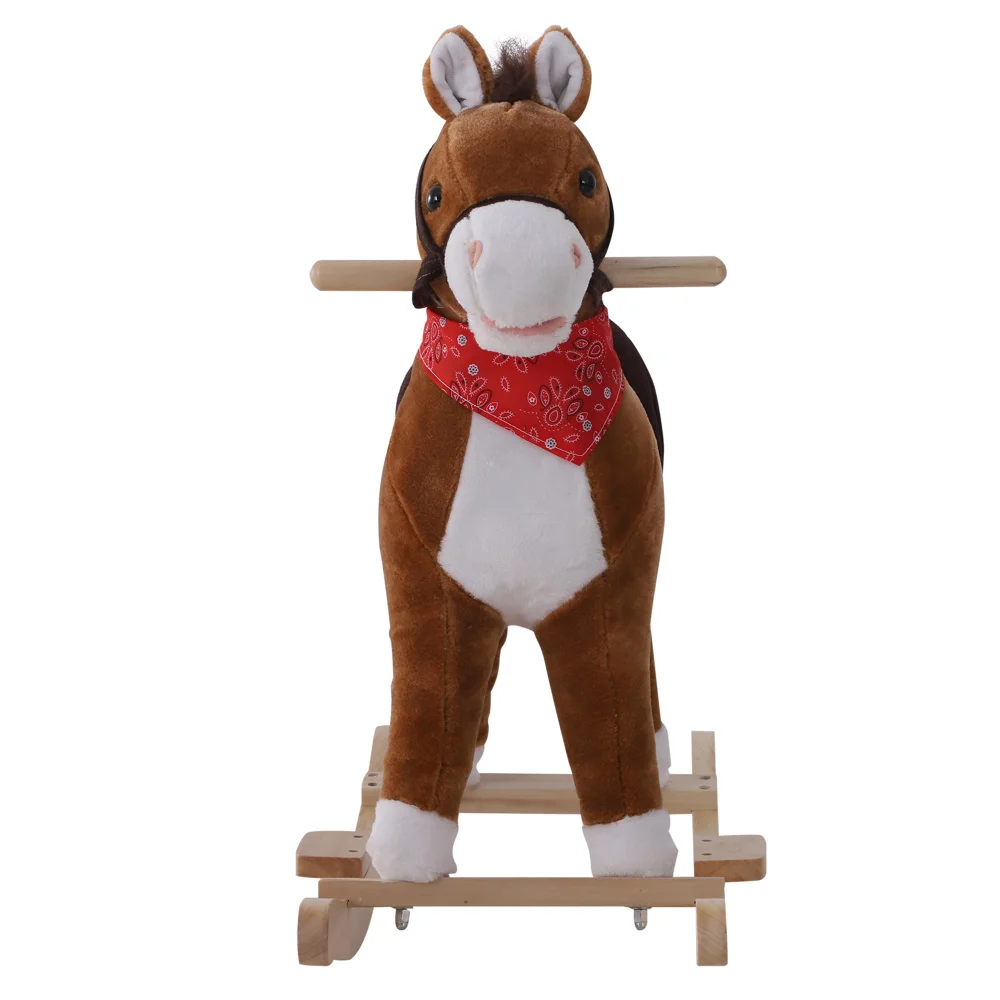 Juguete de peluche con caballo balancín para niños con sonidos realistas y bufanda roja para regalo de nacimiento de más de 3 años