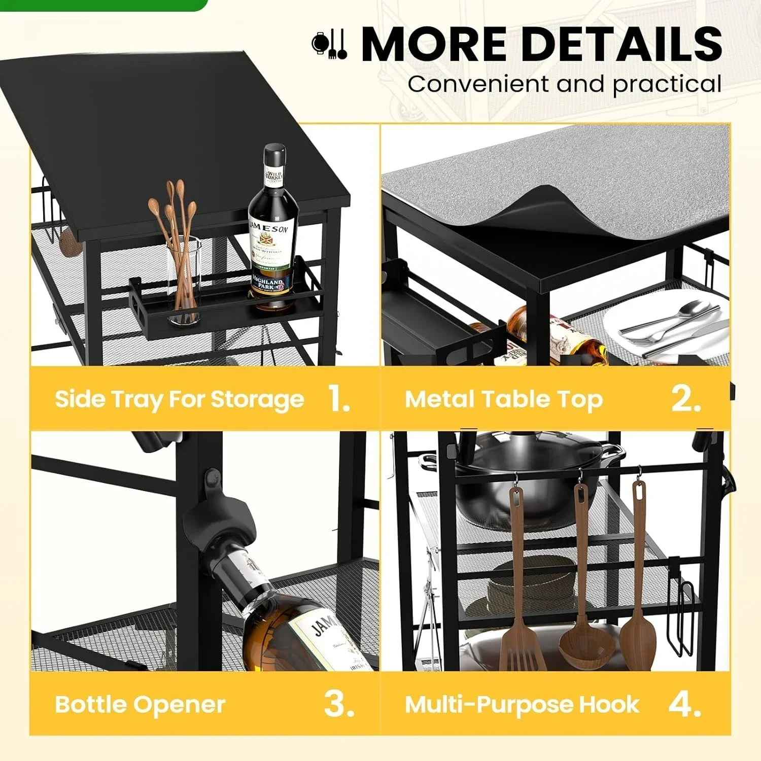 

[Limited Time Offer, Clearance!]Folding Grill Cart, Metal Pizza Oven Stand Table with Lock Casters, 3 Shelf Foldable Kitchen Isl