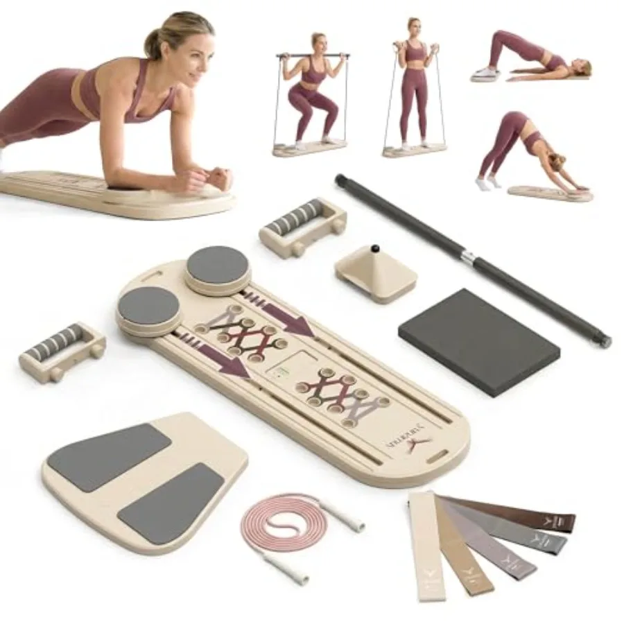 Pilates Reformer Maschinen-Set: Multifunktionales Board mit Zähler, Pilates-Maschinenstange, Bauchtrainer, Dynamischer Gleichgewichtstrainer