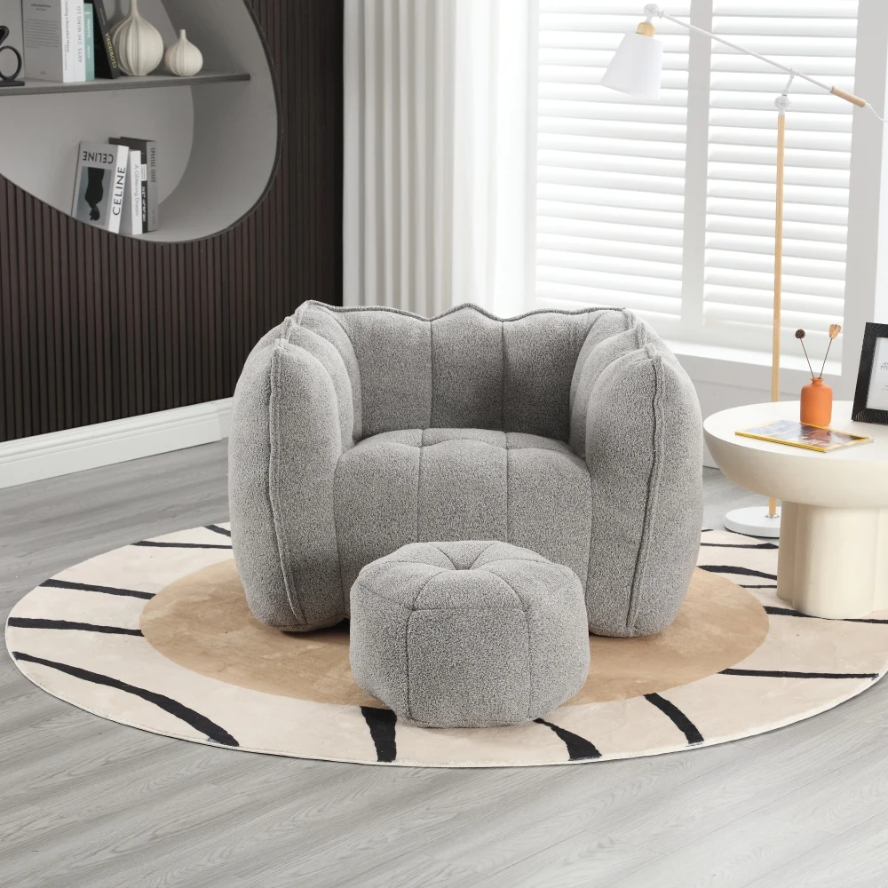 Soft Bean Bag Chair with High Rebound Foam, Suitable for Living Room and Bedroom, Comfortable Square Lazy Sofa with Footstool