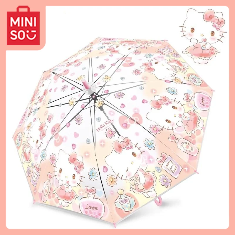 

MINISO Sanrio Kuromi Cinnamoroll Hello Kitty Umbrella Kawaii Anime Cartoon Lovable Interesting Transparent Long-handled Umbrella