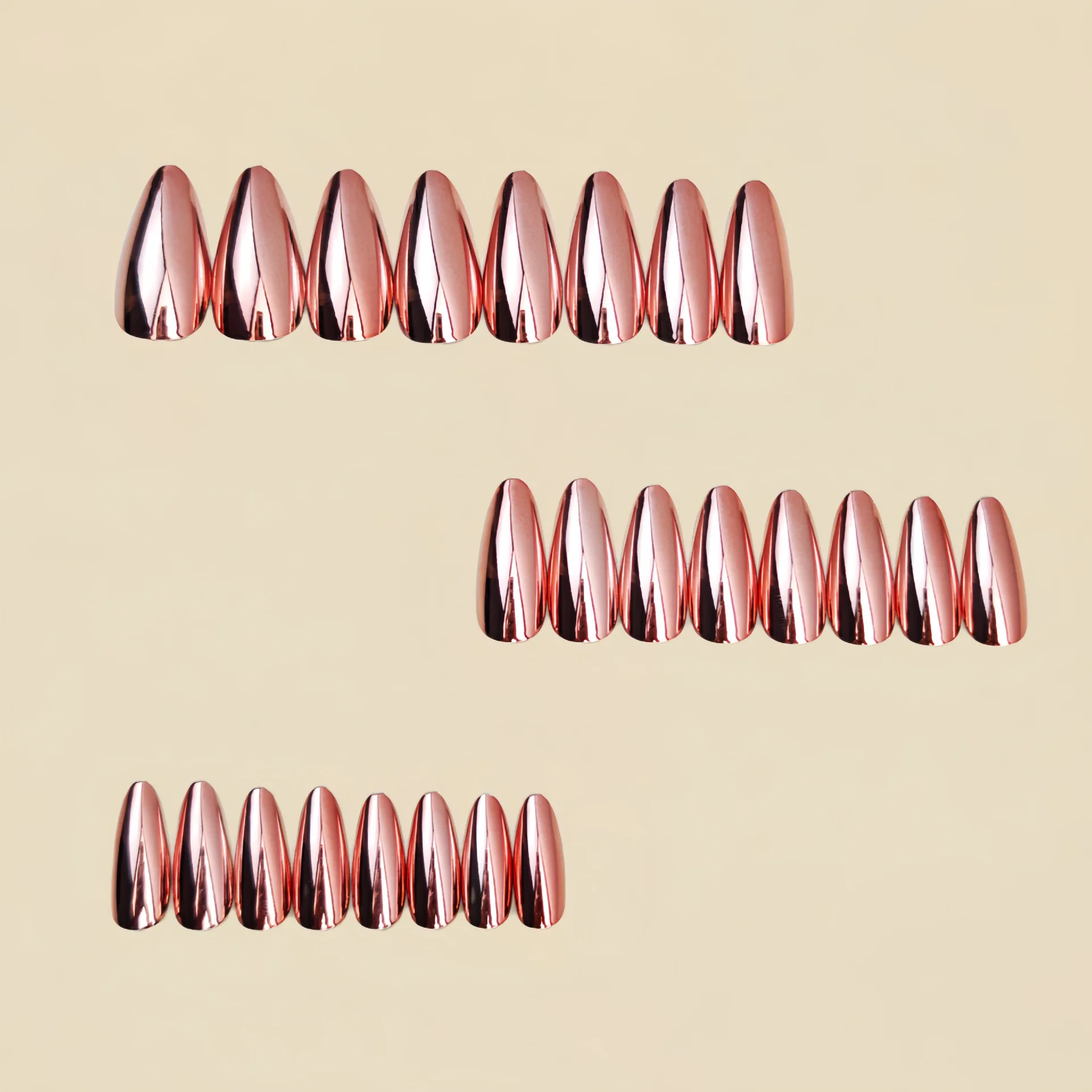 Medium fake nails for women  girls Holographic Plated champagne blue glossy almond nail tips full cover press on false nail art view 4