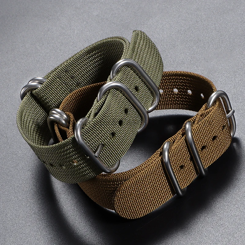 Watch Strap Nylon Silver Black Gold Ring Buckle 18mm 20mm 22mm 24mm Man Women for Seiko Ribbed Braid Replace Watch Accessories