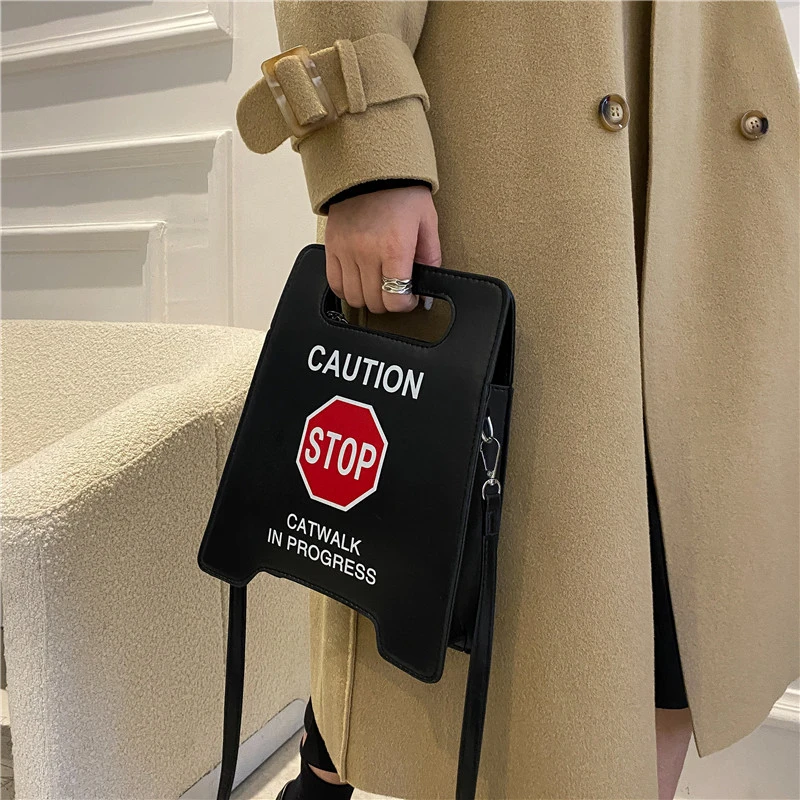 Crossbody Bag Women Creative Caution Letters Sign Handbag Cute Fluorescence Color Shoulder Bags for Female Clutches Purse Bolsa