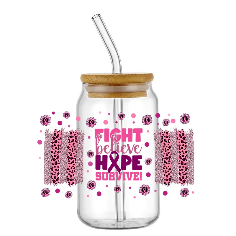 Custom pink color UV DTF Vinyl Cup Wrap Designs Transfer Paper For 16oz Libbey Glass Mugs Coffee Cups Tumblers Sticker