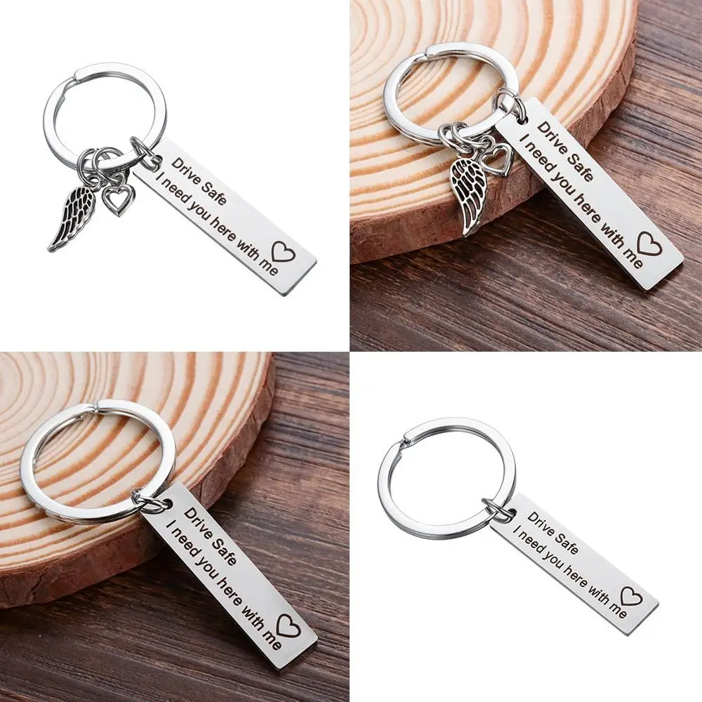 Fashion Dad Fathers Boyfriend Gifts Stainless Steel Pendant Men Keychain Drive Safe Keyring