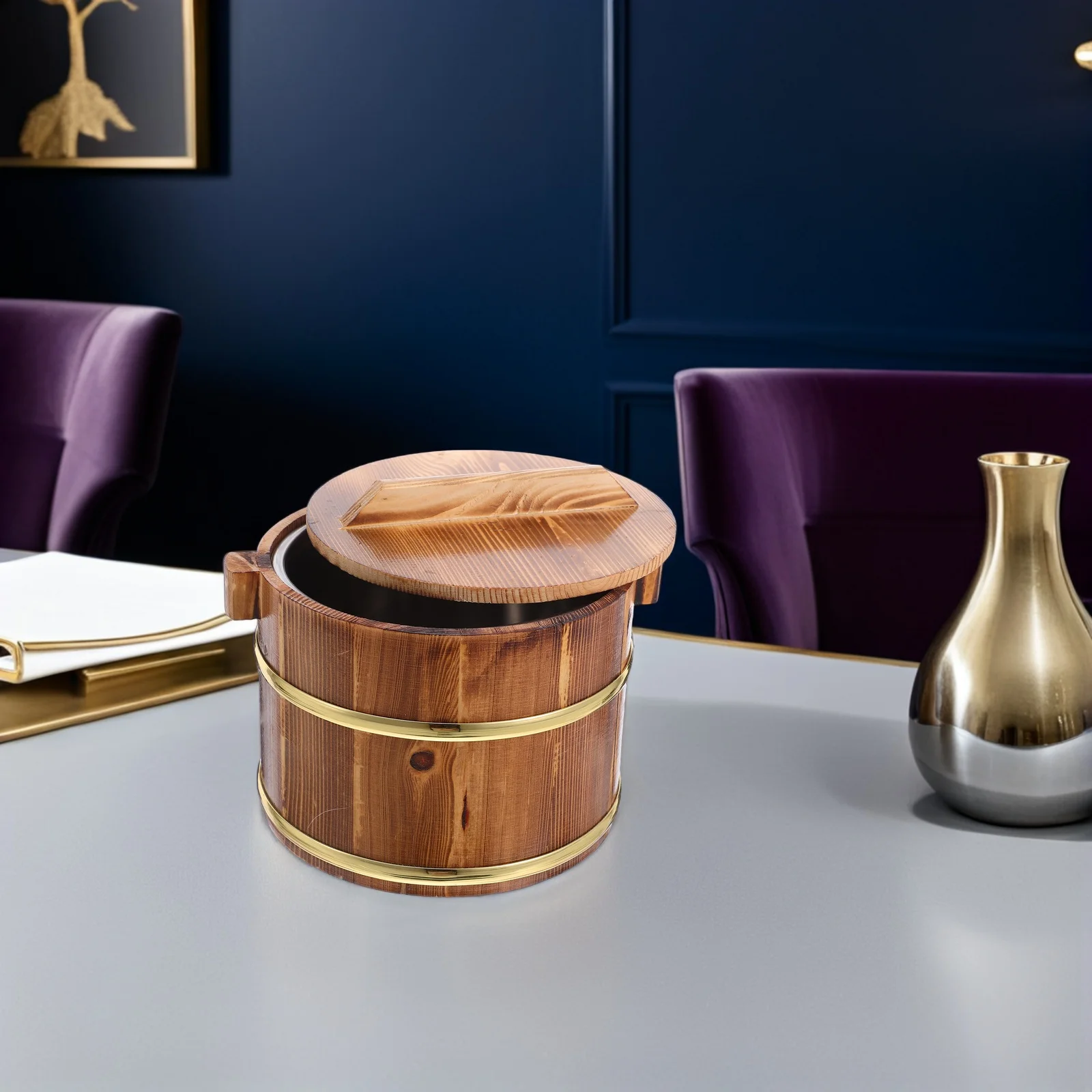

1Pcs Rice Wooden Bucket Sturdy Barrel with Lid Handle Multipurpose for Sushi Tofu Home Restaurant Serving Rice with Sauteed