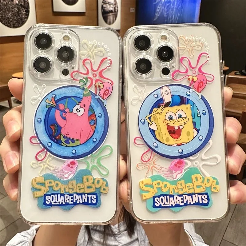 Cartoon Cute S-SpongeBobs Magsafe Magnetic Phone Case for iPhone 16 15 14 13 12 11 8 7 Plus Pro Max X XR XSMax Soft Clear Tpu