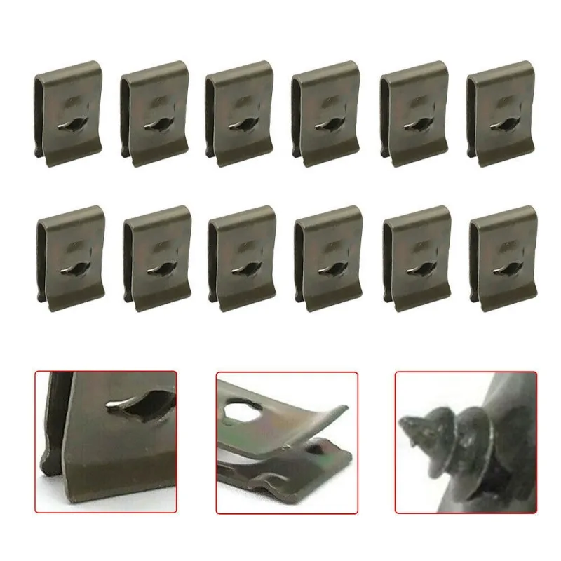 50/20/10Pcs Car Motorcycle Scooter Moped Cover Metal Retainer U-Type Clips ArmyGreen Self-tapping Bumper Fastener Anti-rust Clip