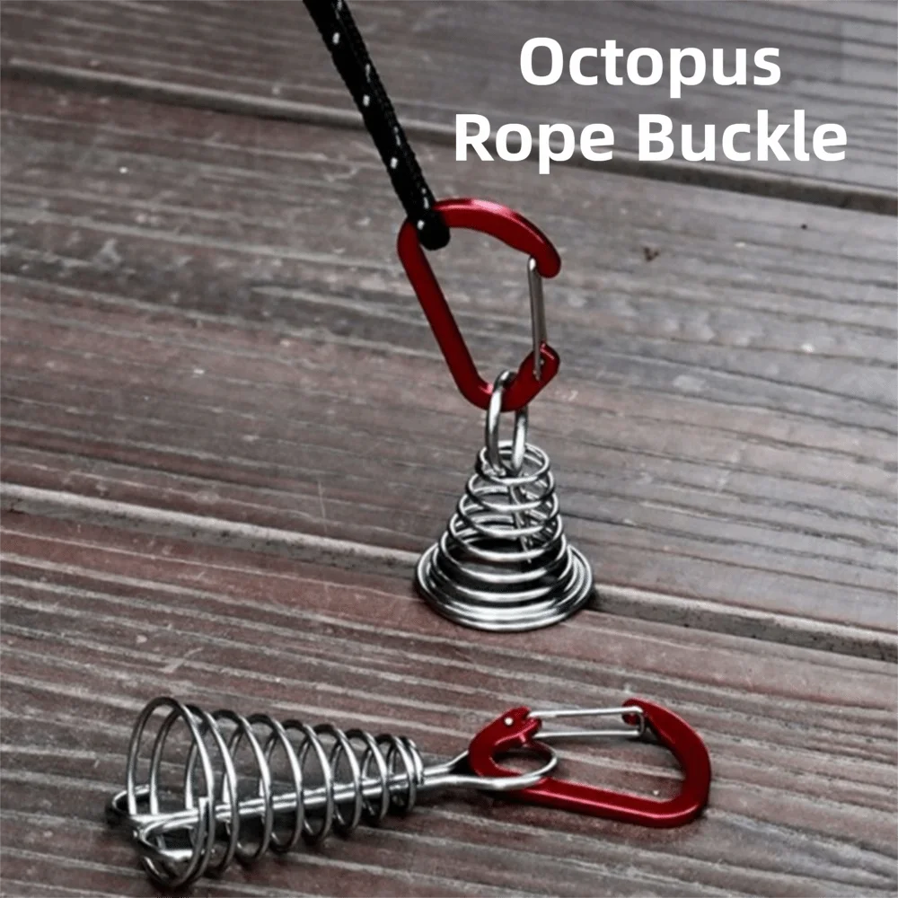 

6Pcs Stainless Steel Tent Octopus Rope Buckle Aluminum Alloy Elastic Wind Rope Outdoor Camping Deck Nail Portable Spring Buckle