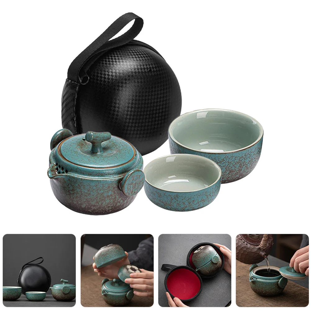 

1Set Kung Fu Tea Set Ceramic Travel Teapot and Cup Portable for Outdoor Camping Office Use Stylish Japanese Design Heat