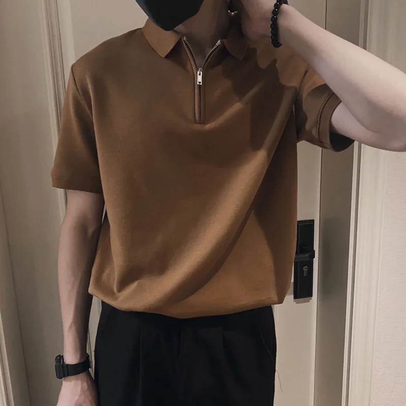 

2023 Casual Summer Half Sleeves Polo Shirts Men Shirts Solid Color Male Polos Zipper Tees Top Dress Fashion Clothes D221