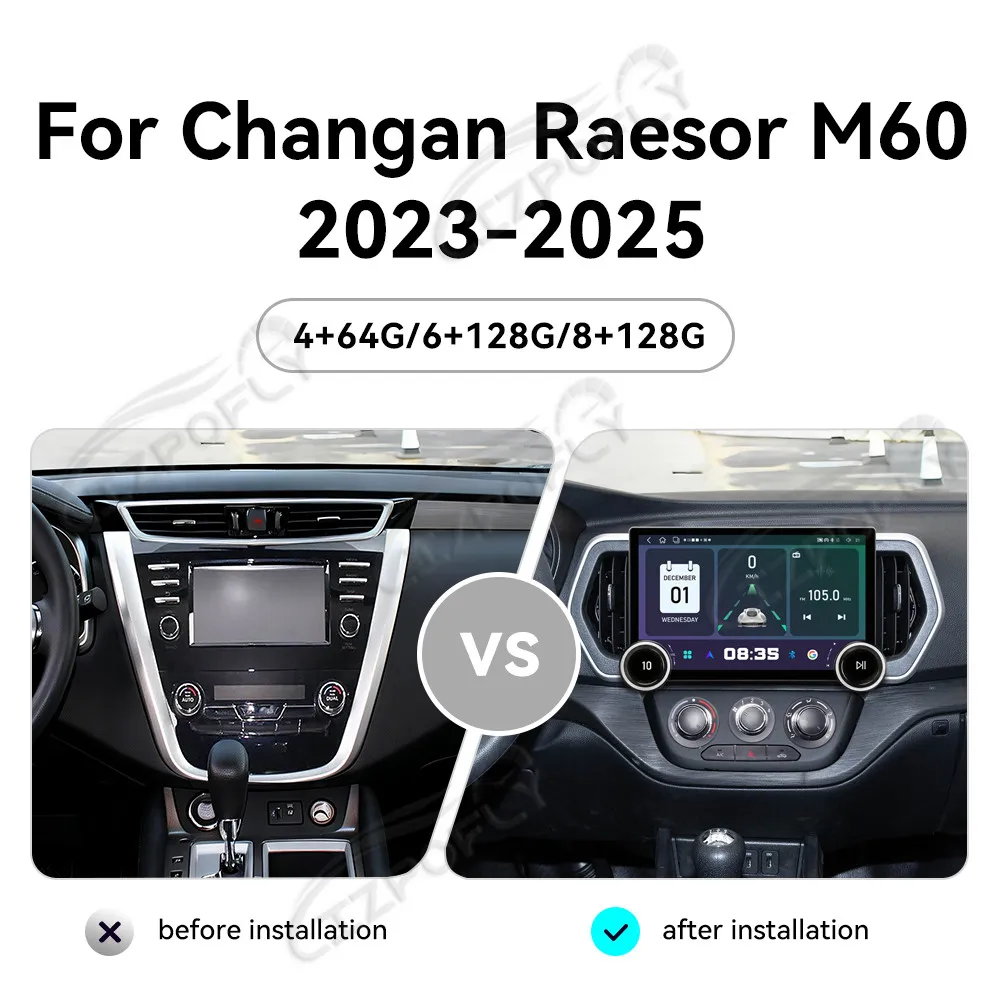 

Автомагнитола Lizpofly Upgrade 11.5 дюймов для Changan Ruixing M60 2023–2025 с беспроводными CarPlay и Android Auto, сенсорным экраном и GPS-навигацией