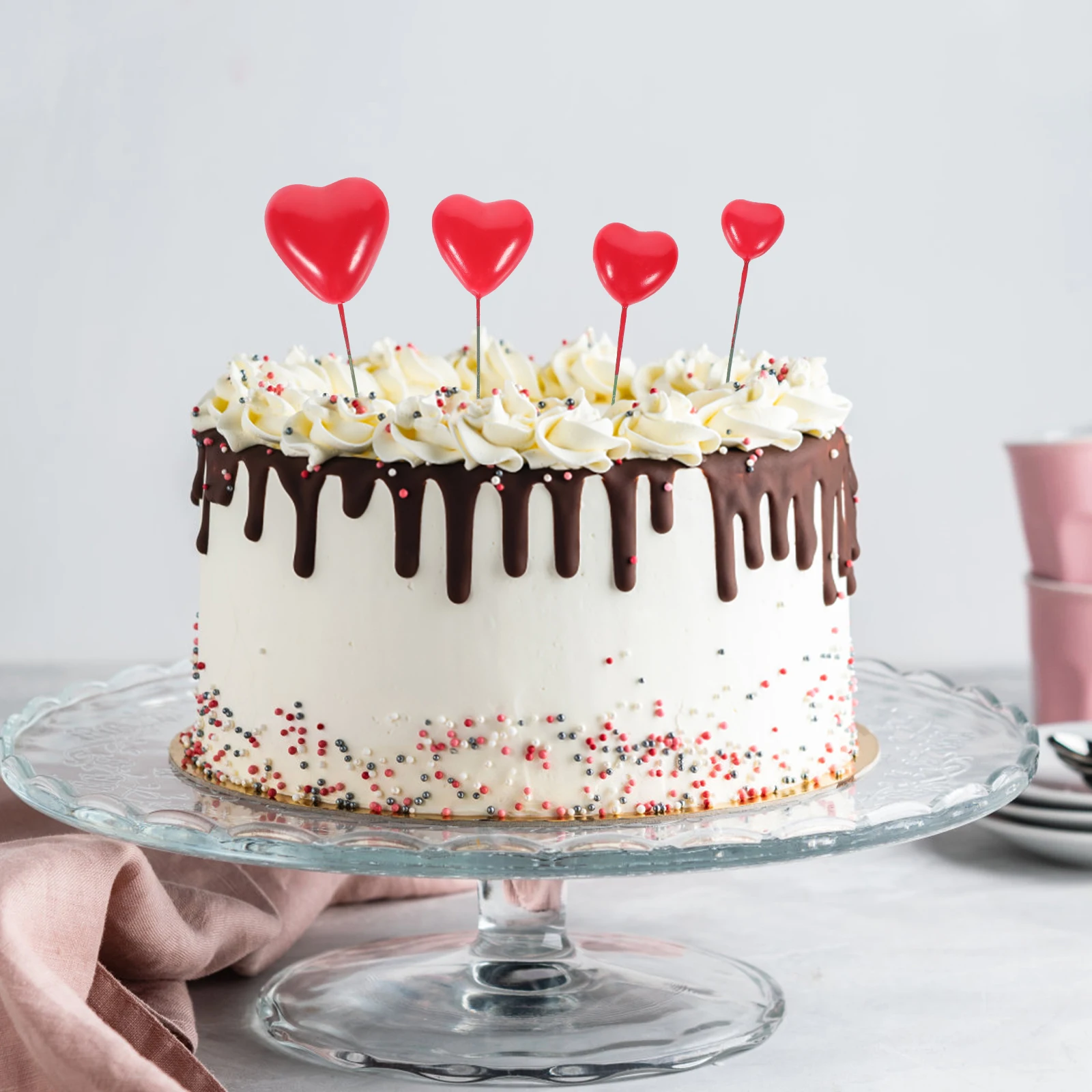 

20 Pcs Heart Shaped Cake Toppers for Wedding Birthday Foam Hearts Safe Easy Cake Cupcake Decorations