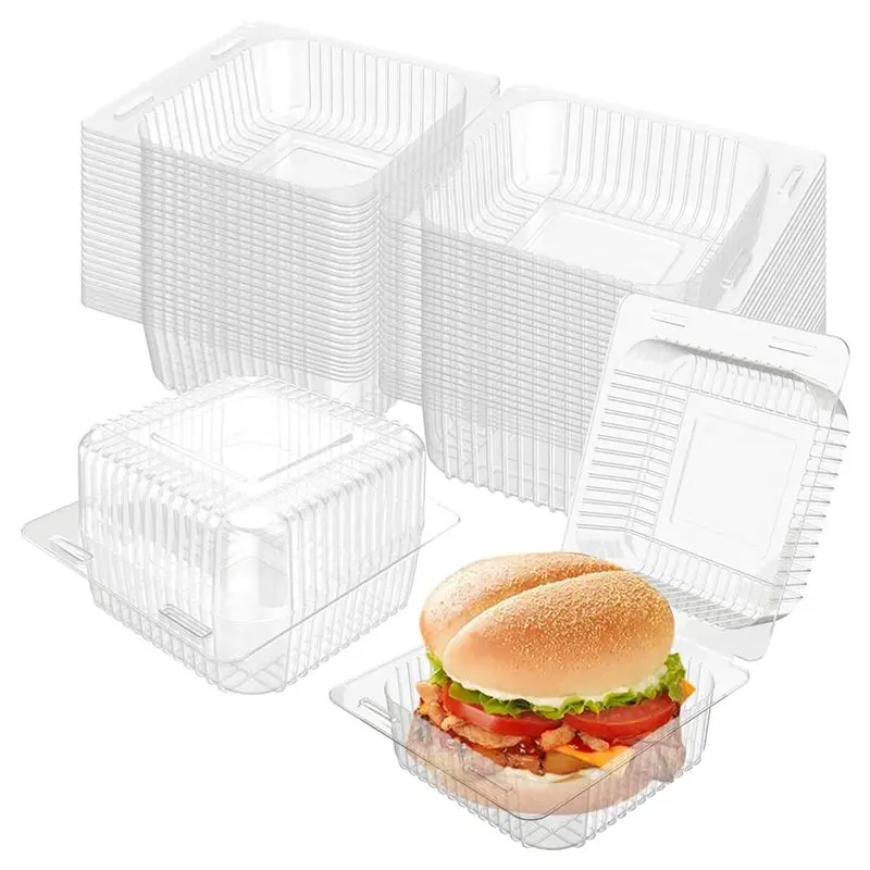 B62B 100 Count Clear Plastic Hinged Clamshell Takeout Tray Containers for Dessert Cakes Cookies Salads, Easy to Use