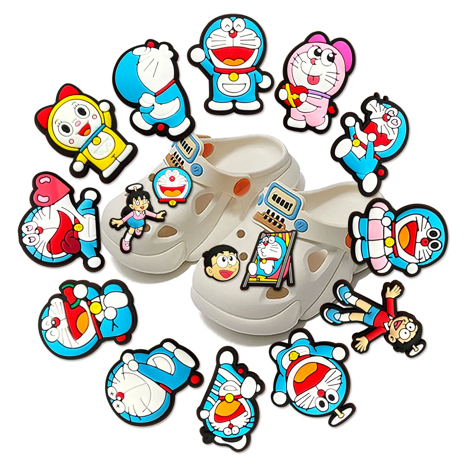 

1-16 шт. Декоративные элементы для обуви Дораэмон, ПВХ, аниме-аксессуары для обуви, модные пряжки для сандалий для мальчиков, пряжки для садовой обуви, DIY-пряжки
