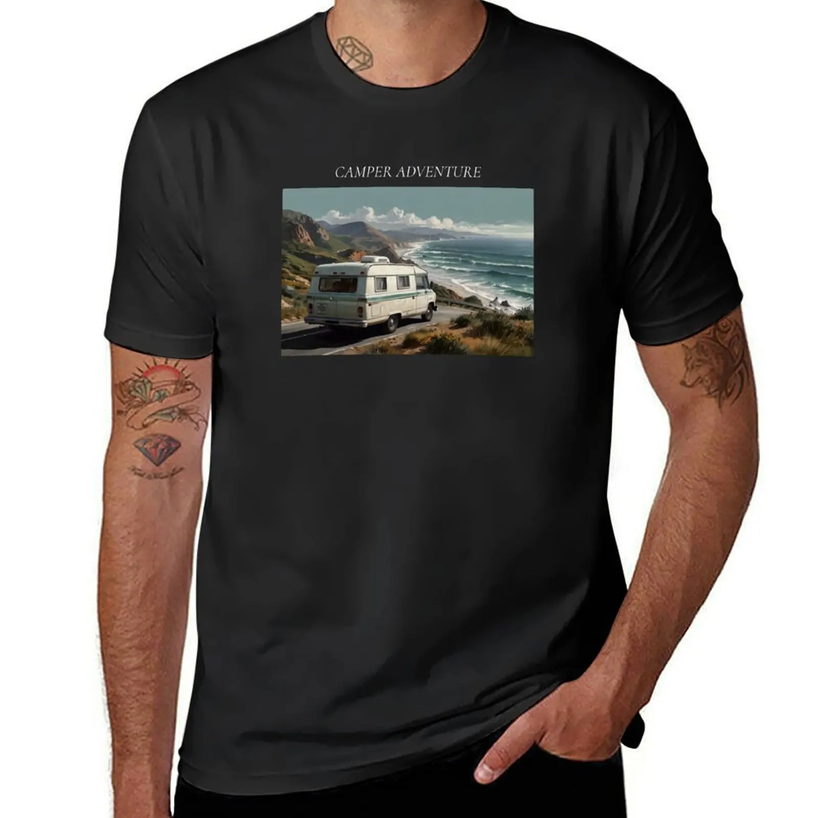 T-shirt Camper Adventure pour hommes, design de camping, vêtements d'été, grande taille, médicaments graphiques, t-shirts drôles