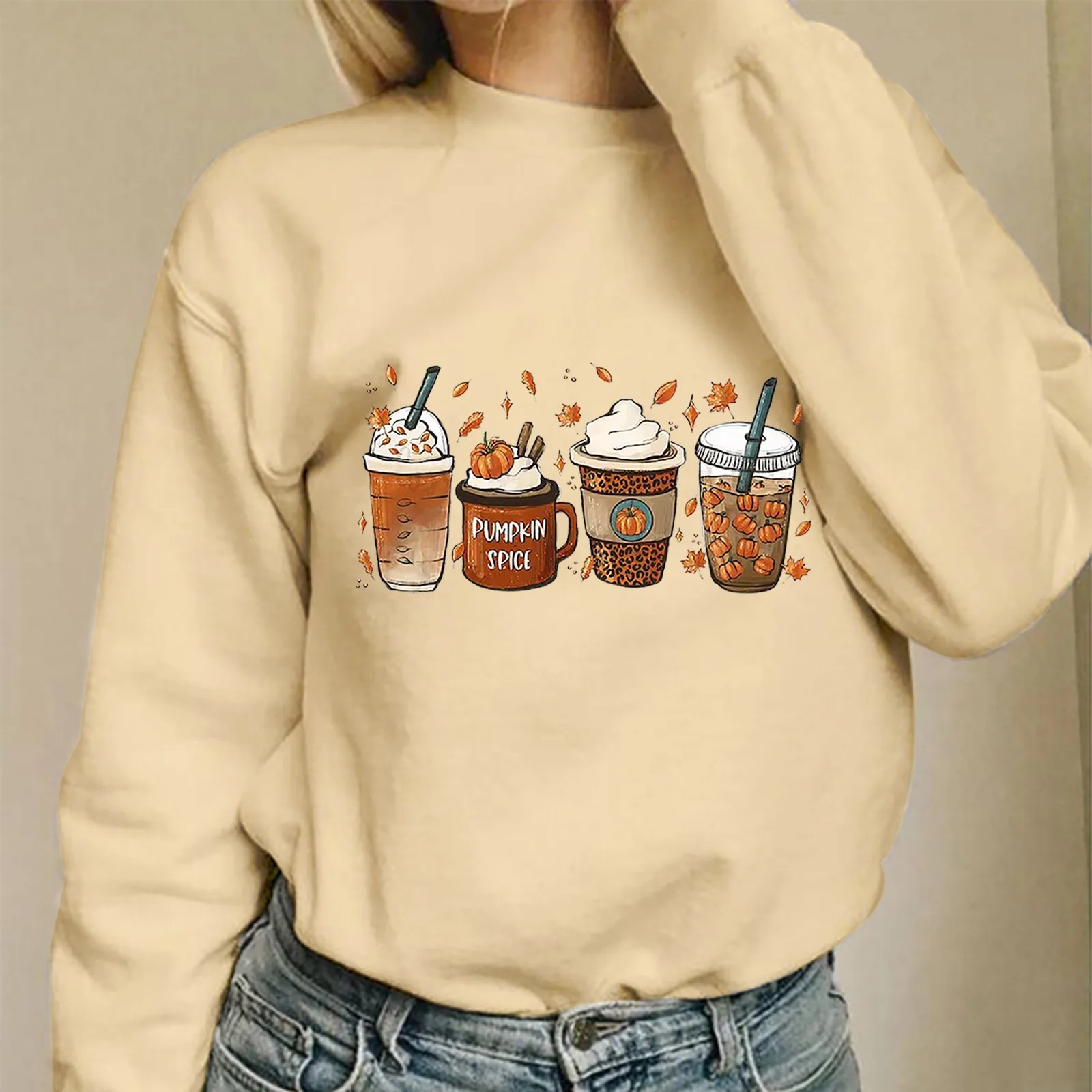 Mode lässig Damen warmes Sweatshirt Langarm o Hals weich bedrucktes Hemd Damen Winter Sweatshirts Tops Tunika Leibchen