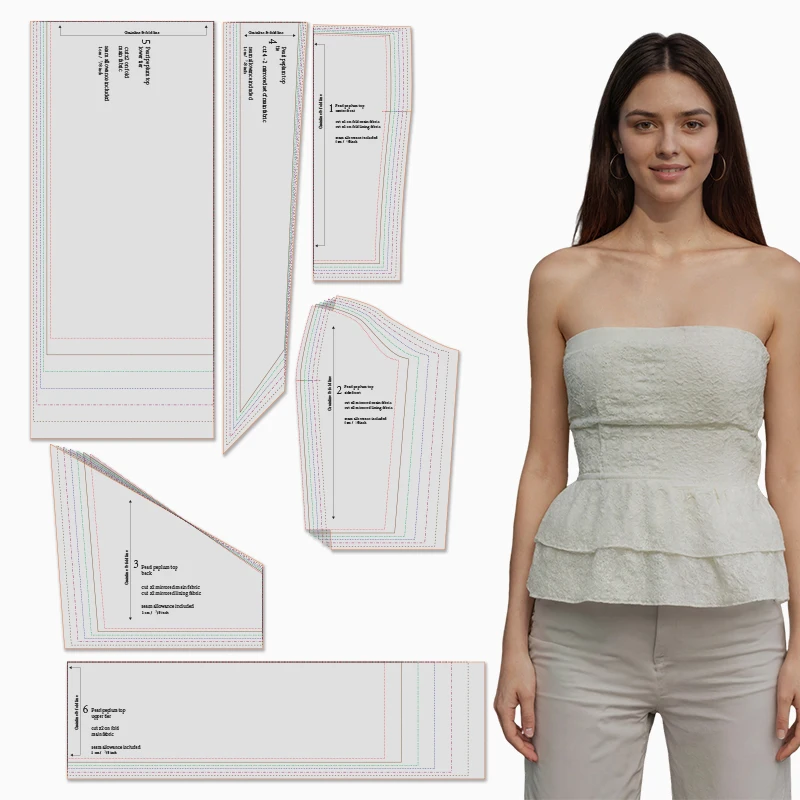 

Sewing patterns for women's Peplum Top in 8 sizes（XXS-XXXL）, beginner sewing kit for women's clothing