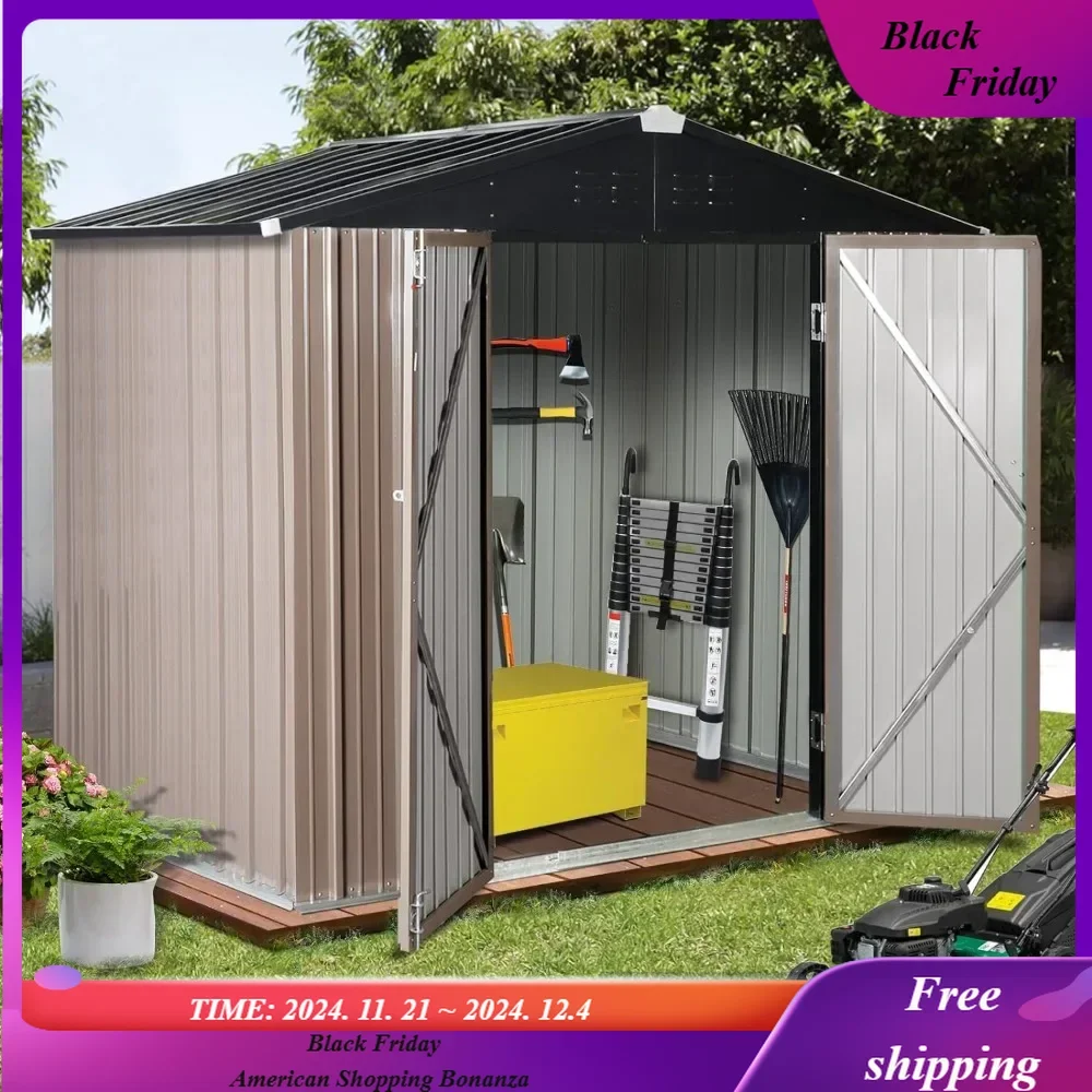 

8 x 6 FT Outdoor Metal Storage Shed, Steel Garden Shed with Double Lockable Door, Tool Storage Shed for Backyard