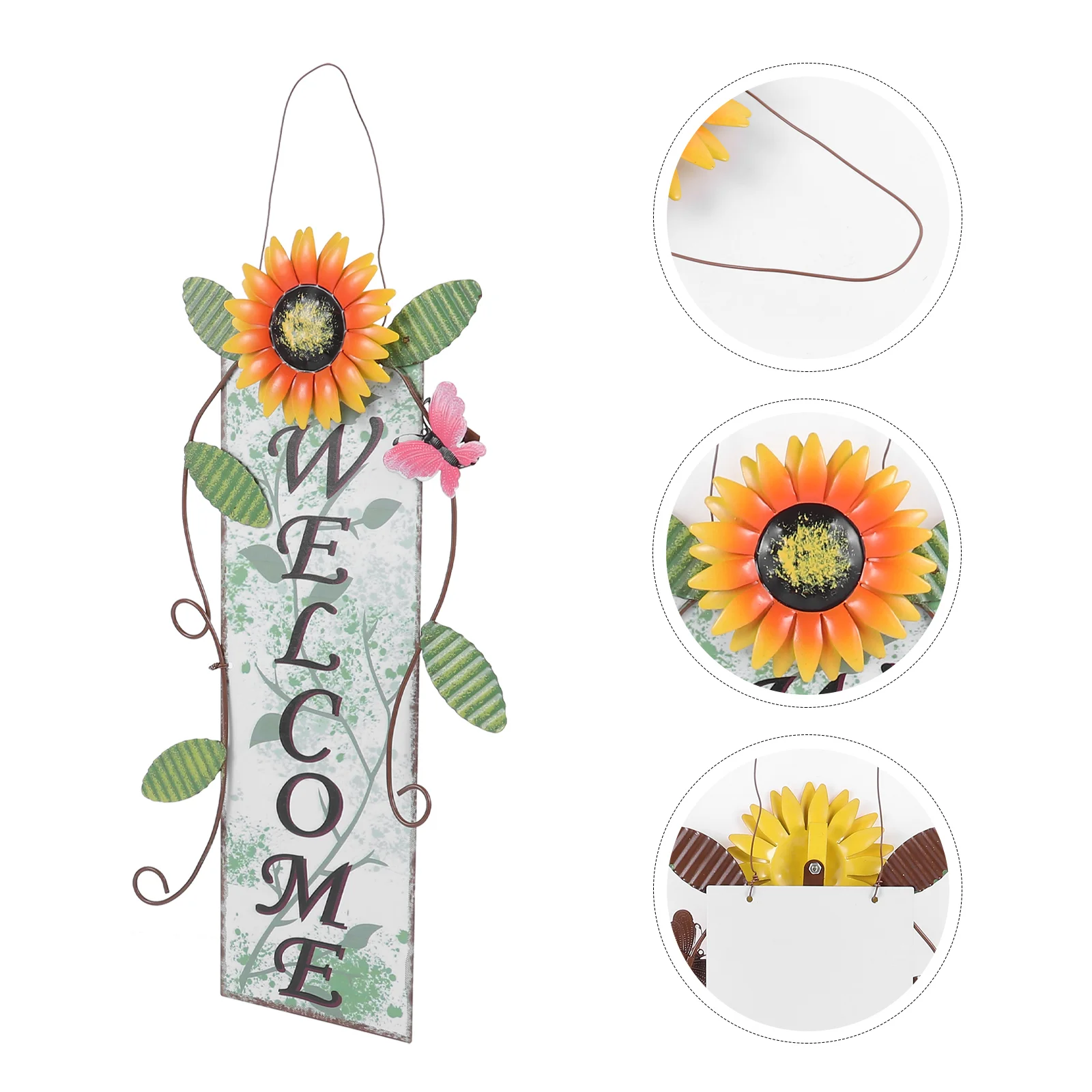 

Welcomelisting Plaque Hanging Sign Door Front Garland Decorations Iron Artificial Flowers for Outdoors