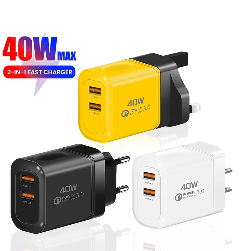 40W 5V 2A Charge Head European And American Standard Multi-port Speed Device For  Iphone Huawei Android USB Mobile Phone Charger