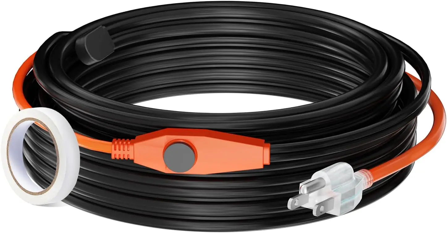 

Pipe Heating Cable, 60FT 7W/FT Heat Tape for Pipes with Built-in Thermostat, Water Pipe Heat Cable Protects PVC Hose, Metal
