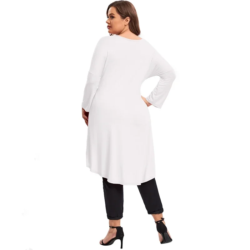 Plus Size Long Sleeve Casual Hi Low Tops Long Loose Fit Flare Basic Swing Blouse T Shirt Duży Rozmiar Wiosna Jesień Tunika 7XL 8XL