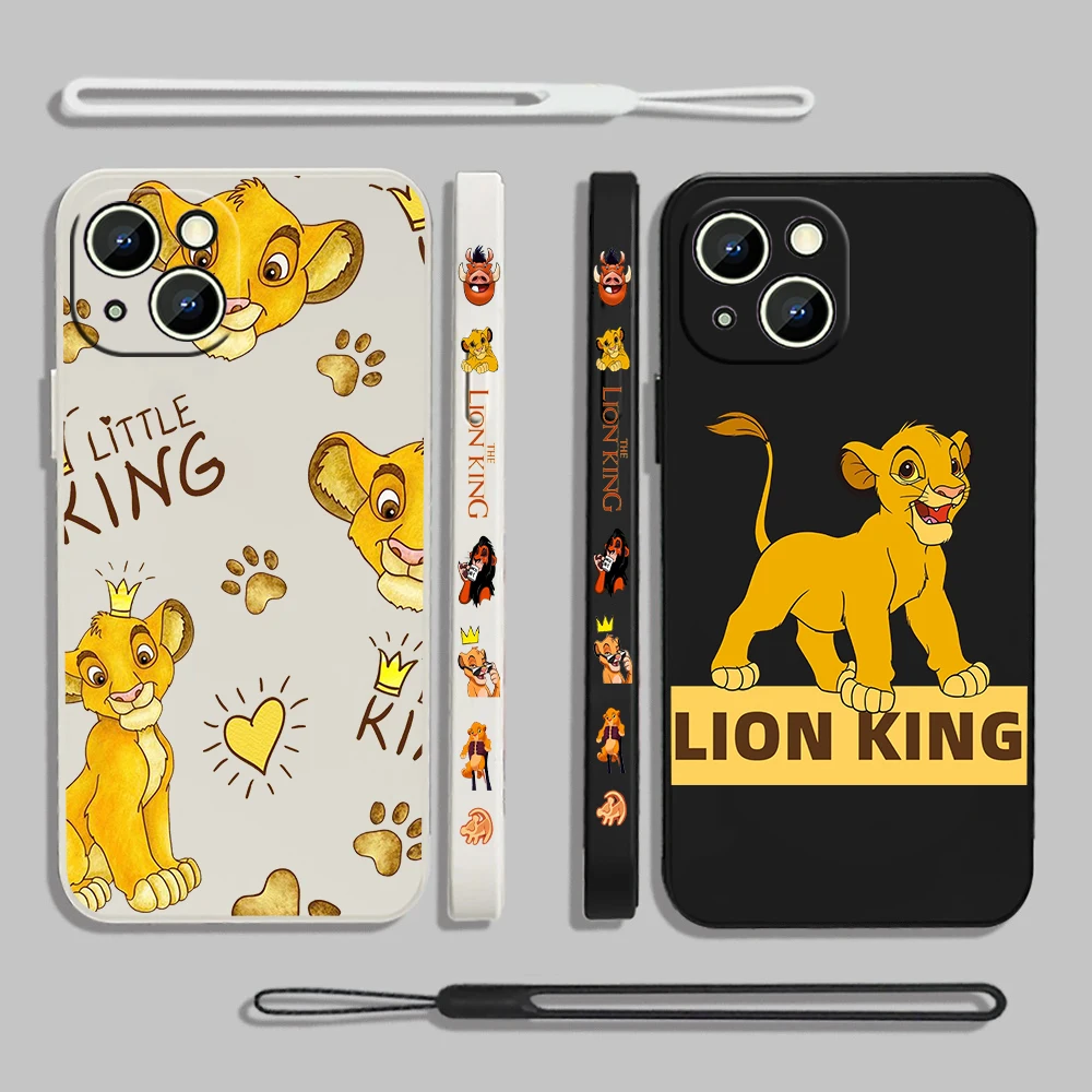 Disney Lion King Cartoon Animal Liquid Left Rope For Apple iPhone 15 14 13 12 11 XS XR X 8 7 SE Pro Max Plus Mini Soft