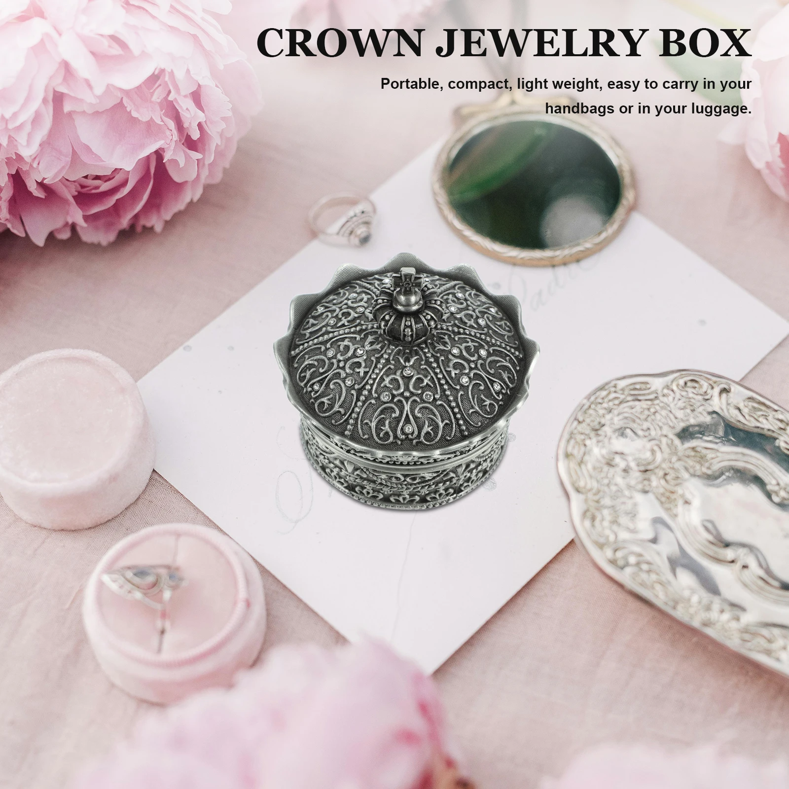 

Crown Jewelry Box Vintage Alloy Storage Display Holder Portable Compact Lightweight for Wedding Anniversary Bridal Shower