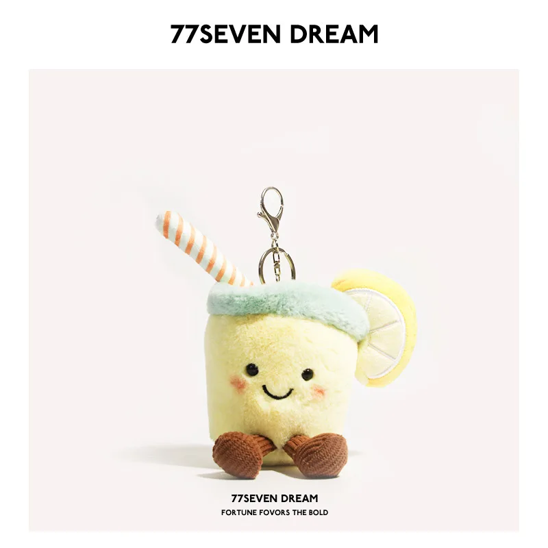 Lindo llavero de peluche de coco estilo limonada, colgante para bolso, adorno para cartera, muñeco adorable, juguete, regalo coleccionable con cordón